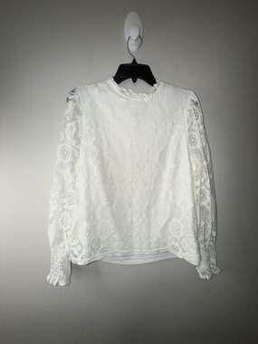 Ultra Pink Women's White Mock Neck Long Sleeve Floral Lace Blouse